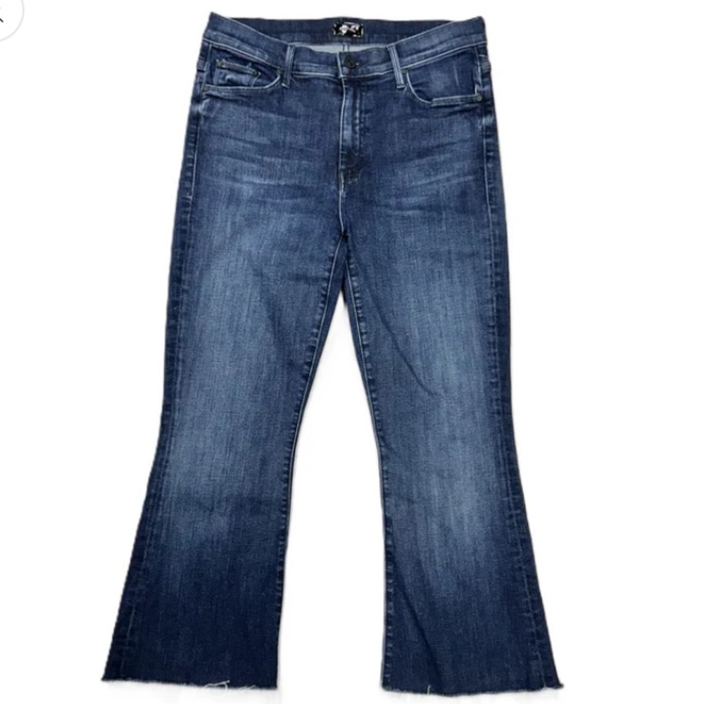 Mother The Weekender Fray Mint Condition Jeans 28 Flare Wide Leg Dark Rinse.